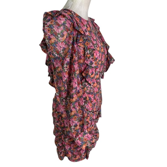Zara Floral Ruched Ruffle Mini Dress Size S - Picture 9 of 16
